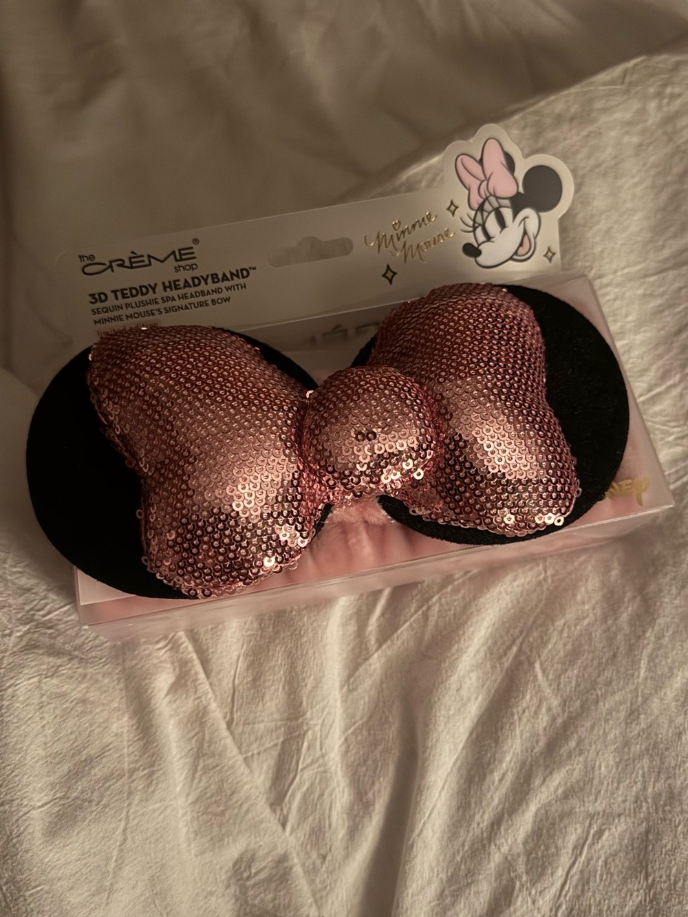 Sequin Pink Bow Teddy Headband with Black Ears